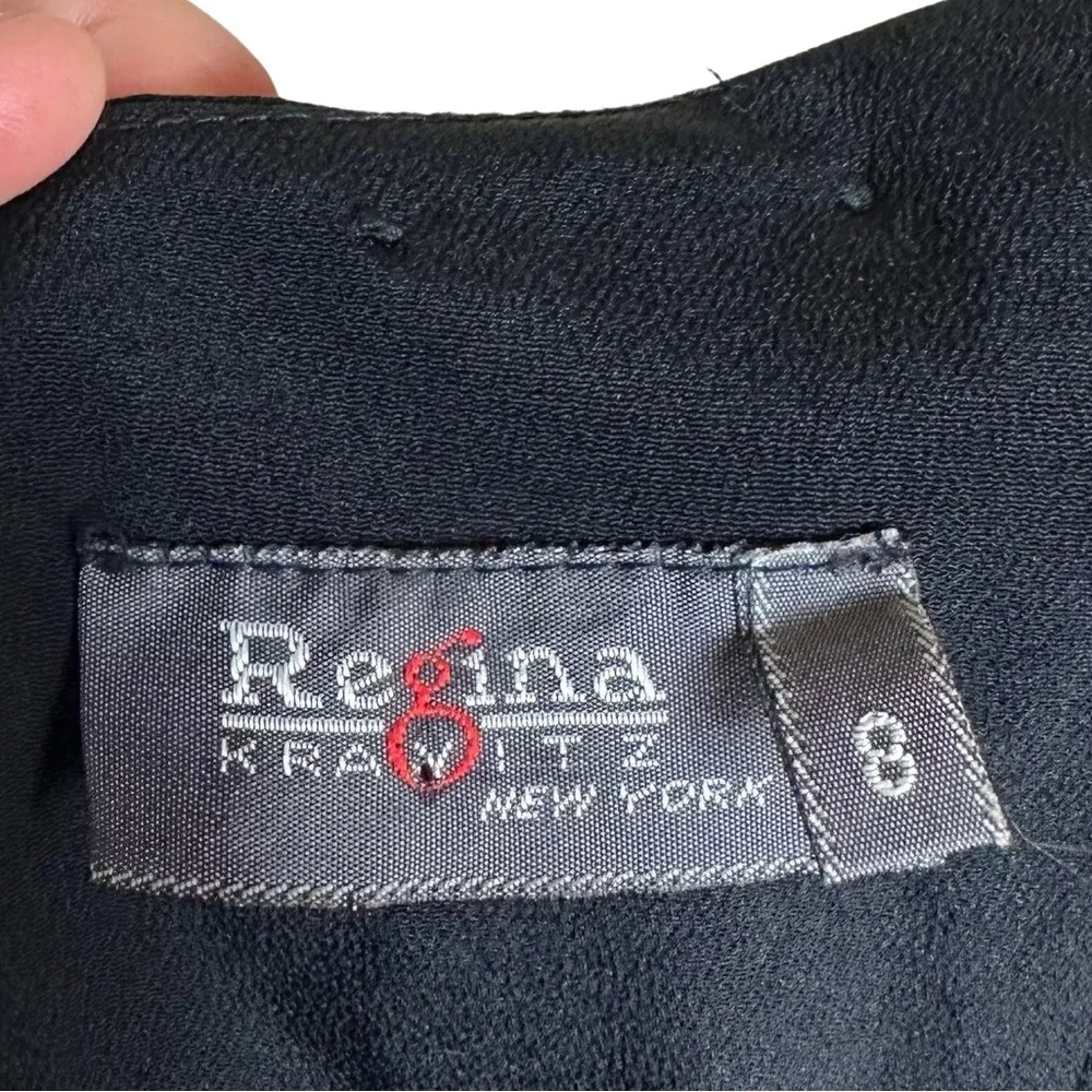 Regina Kravitz Vintage Black 80s Padded Shoulder Cutout Back Peplum Dress Size 8 - Picture 8 of 10